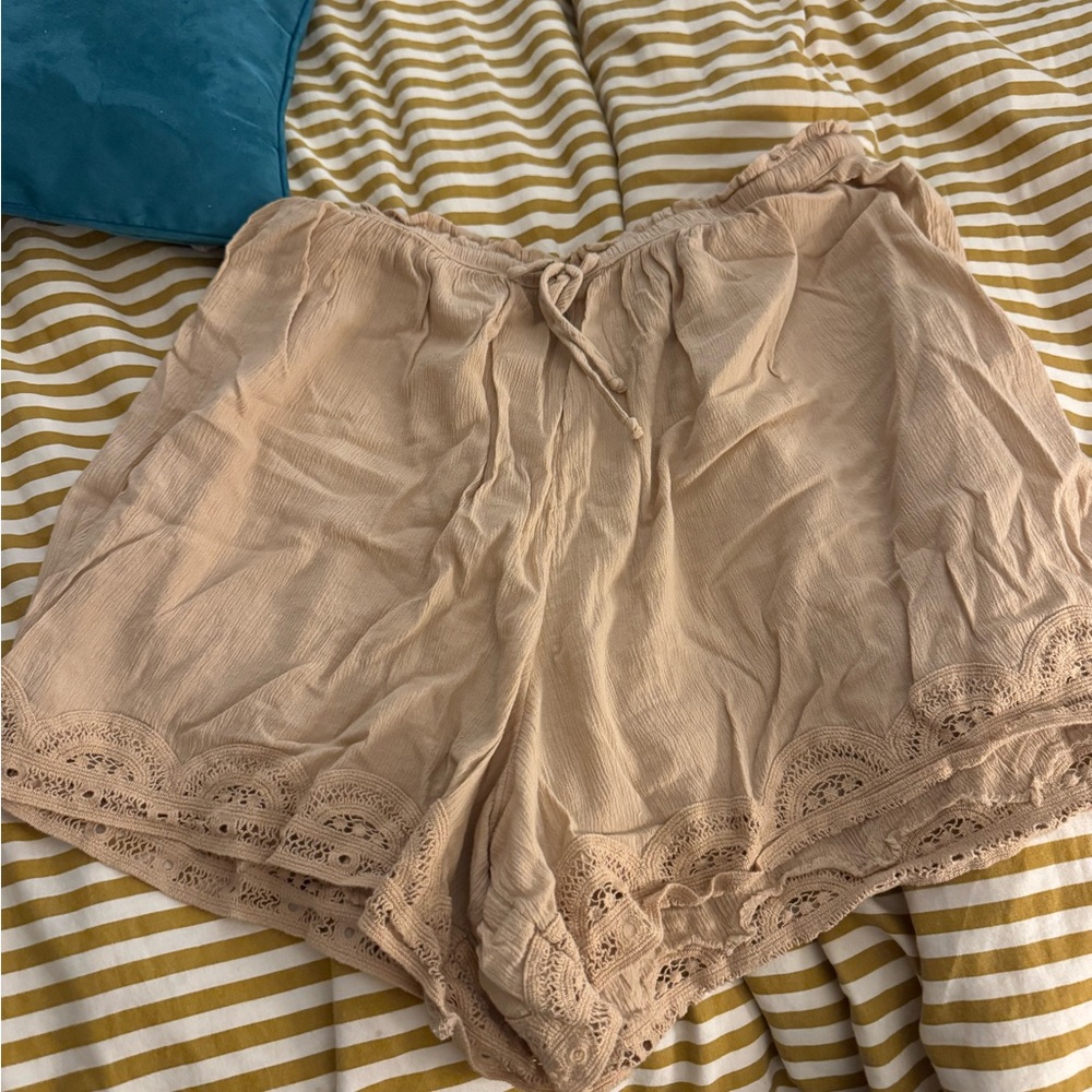 aerie Beige Lace-Trim Sleep Shorts